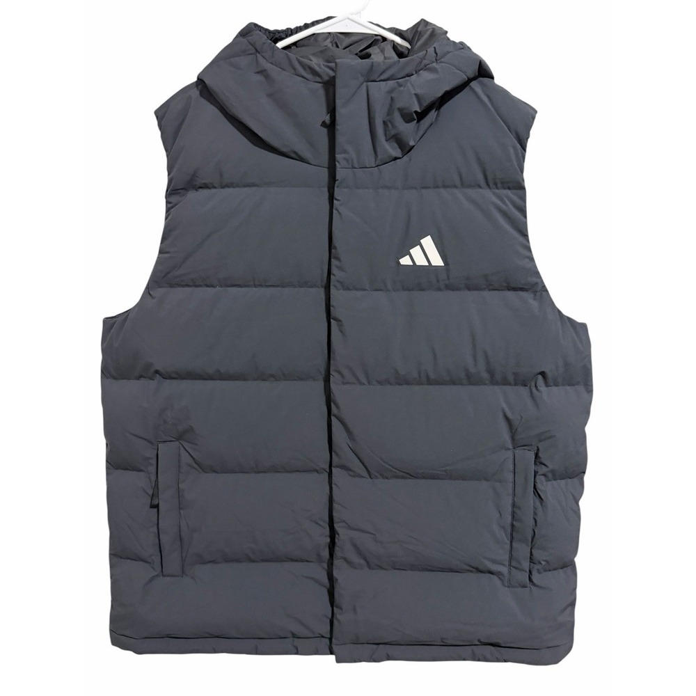 Adidas Black Helionic CLIMAWARM Hooded Down Vest Warm Winter Puffer Mens Size XL - Picture 1 of 15